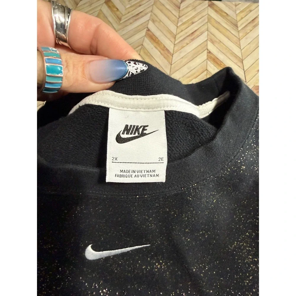 Nike Sweatshirt Womens 2X Black Stardust Gold Metallic Fleece Crewneck‎ Sporty